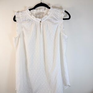 LOFT White Ruffle Neck Sleeveless Top